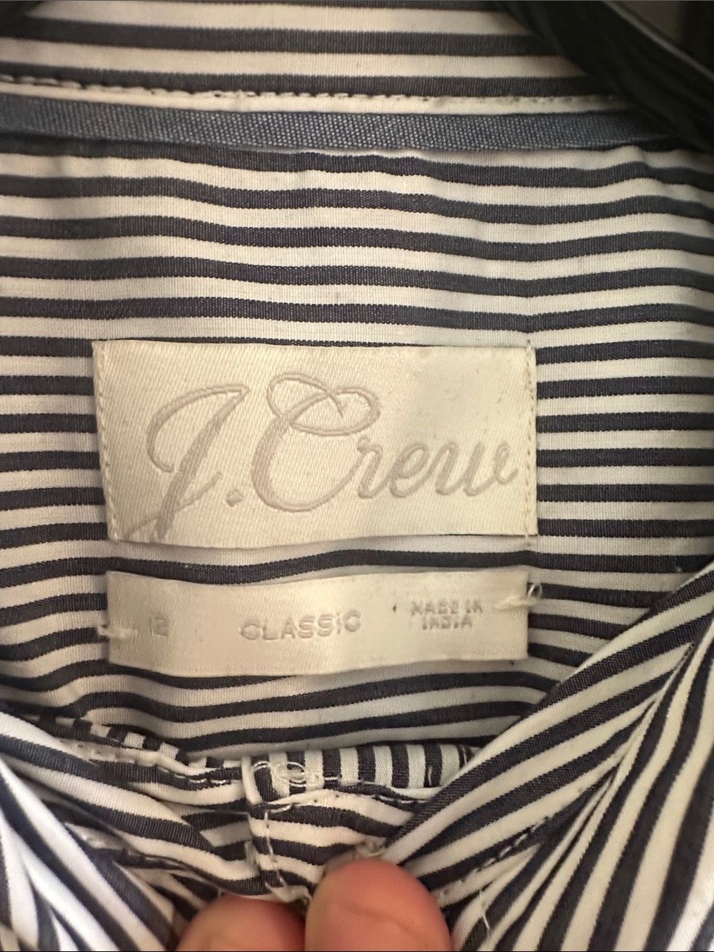 J. Crew Navy and White Striped Long-Sleeve Shirt Dress with Self-Tie Waist EUC - Picture 3 of 8